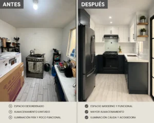 Cocina Integral blanco y negro antes y despues